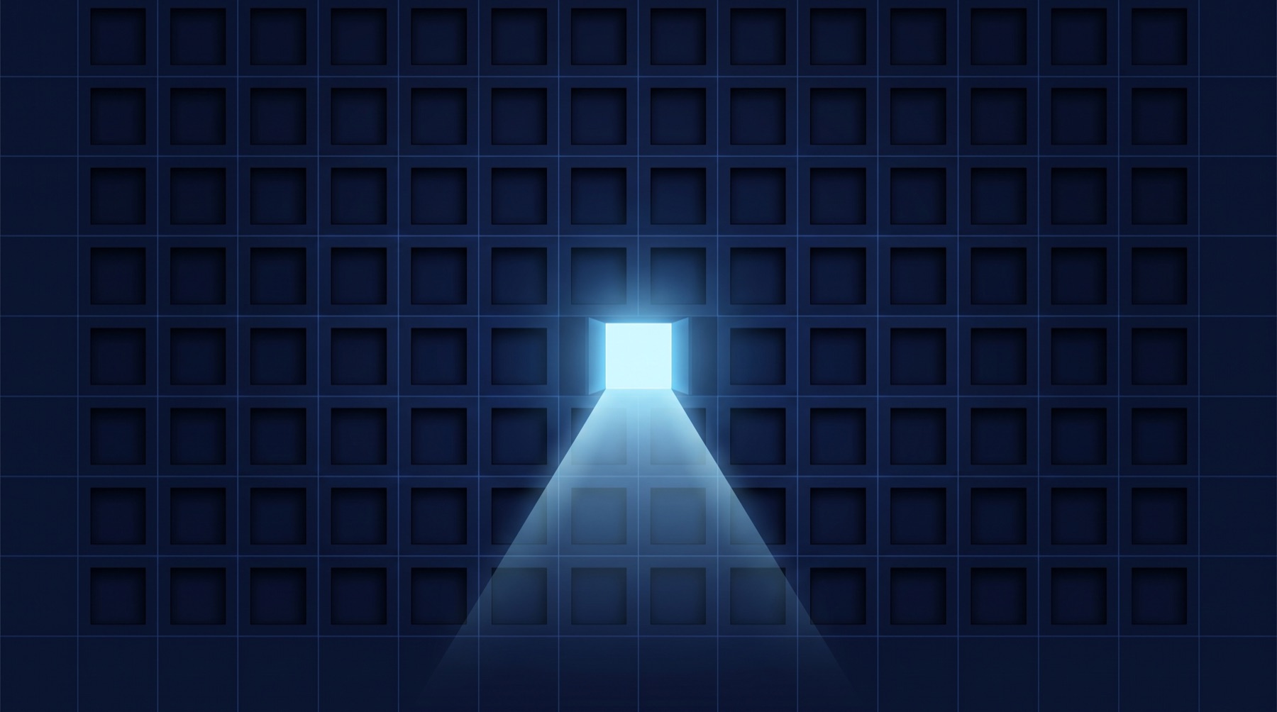 Illustration: a grid of closed apertures with one open and lit