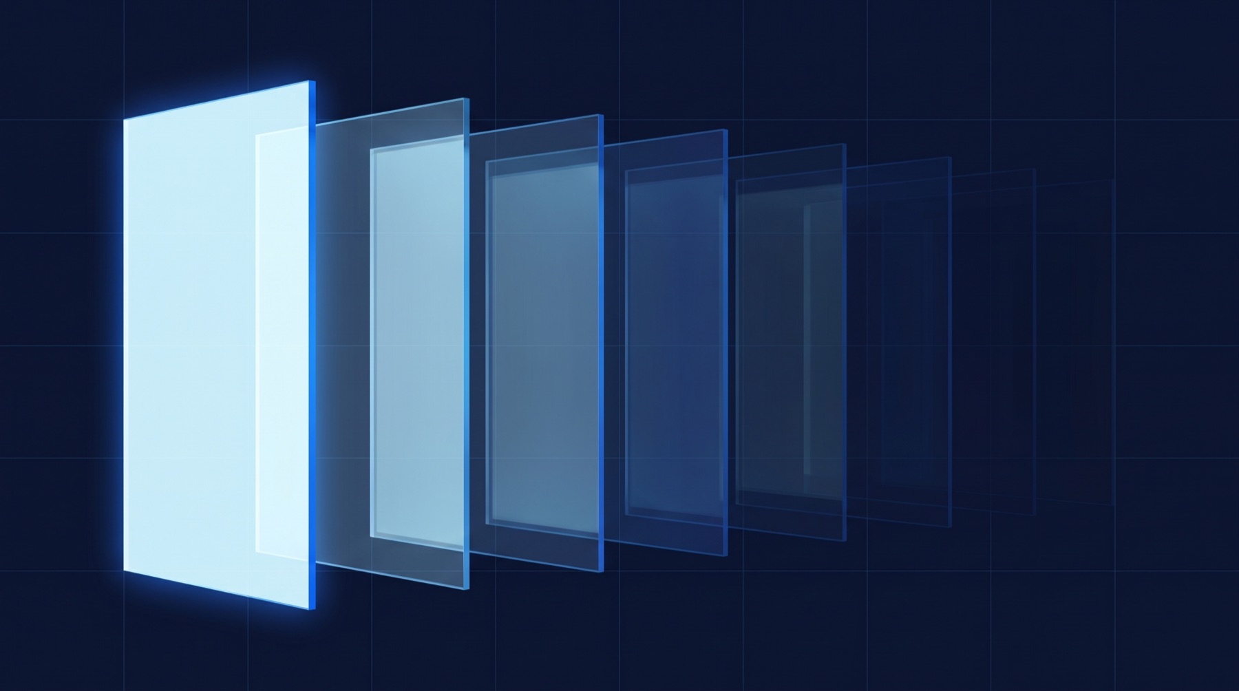 Illustration: a row of glass panels in sequence, each lit a little less than the last