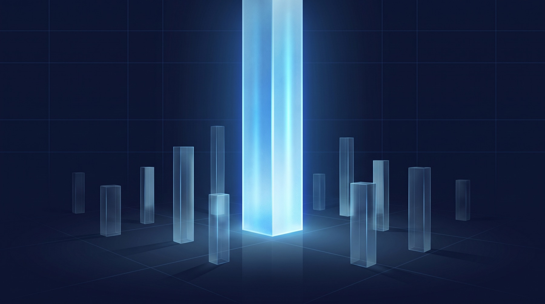 Illustration: one tall column of light standing among many shorter columns