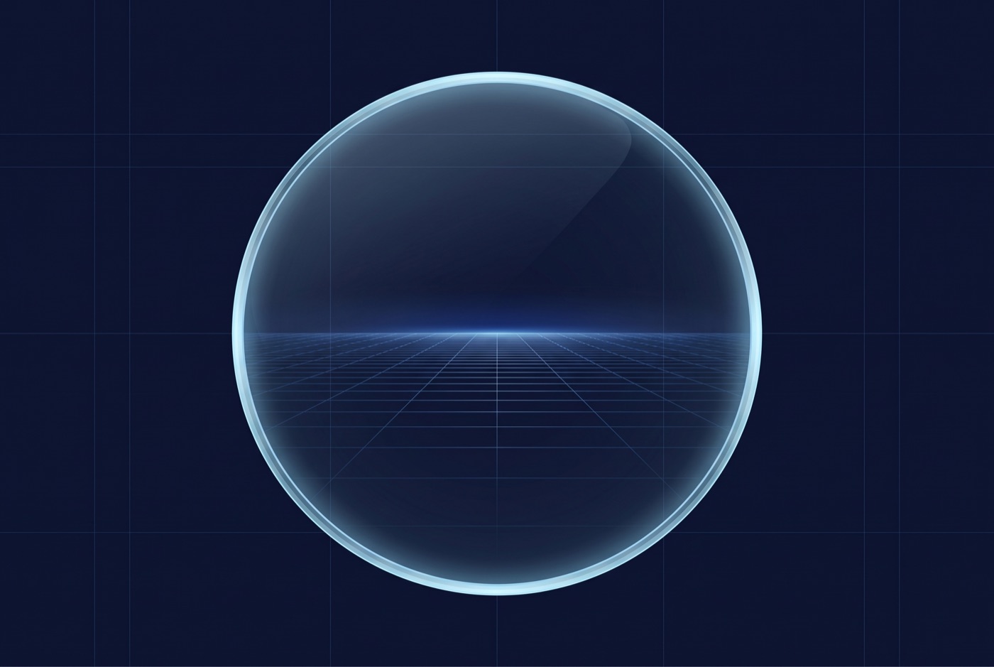 Illustration: a lens of blue light over a grid horizon receding to a vanishing point