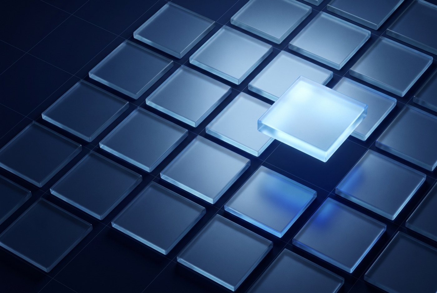Illustration: a grid of glass tiles with one tile raised and lit